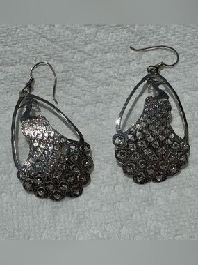 Silver Peacock Filigree Teardrop Earrings - Women's Silver Tone Jewelry